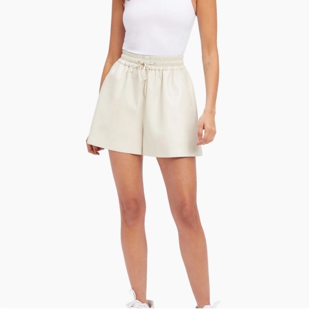 Good American Womens Size 1 Small Bone Better Than Leather Drawstring Shorts New